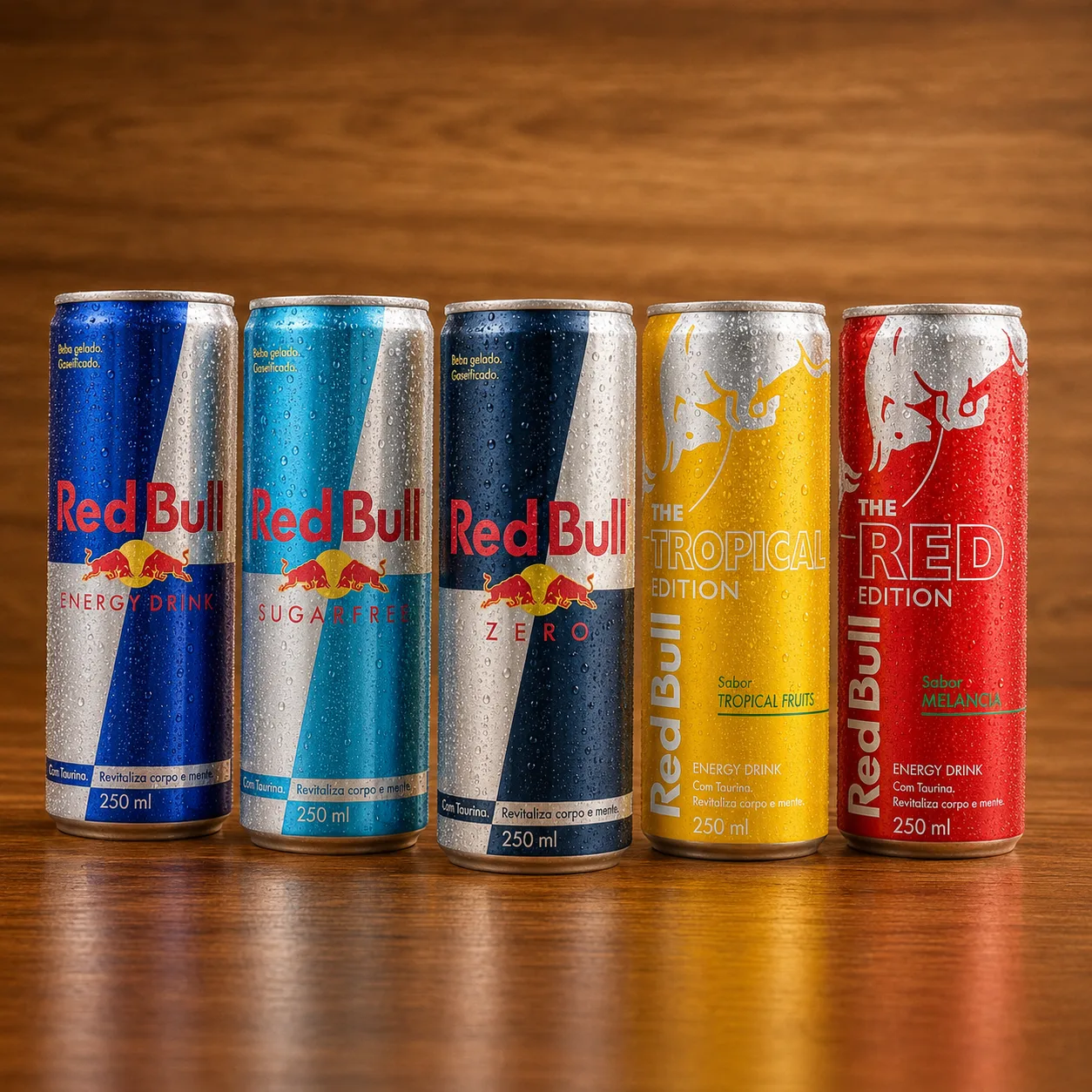 Latas Red Bull Energy Drink, Sugarfree, Zero, Tropical e Melancia