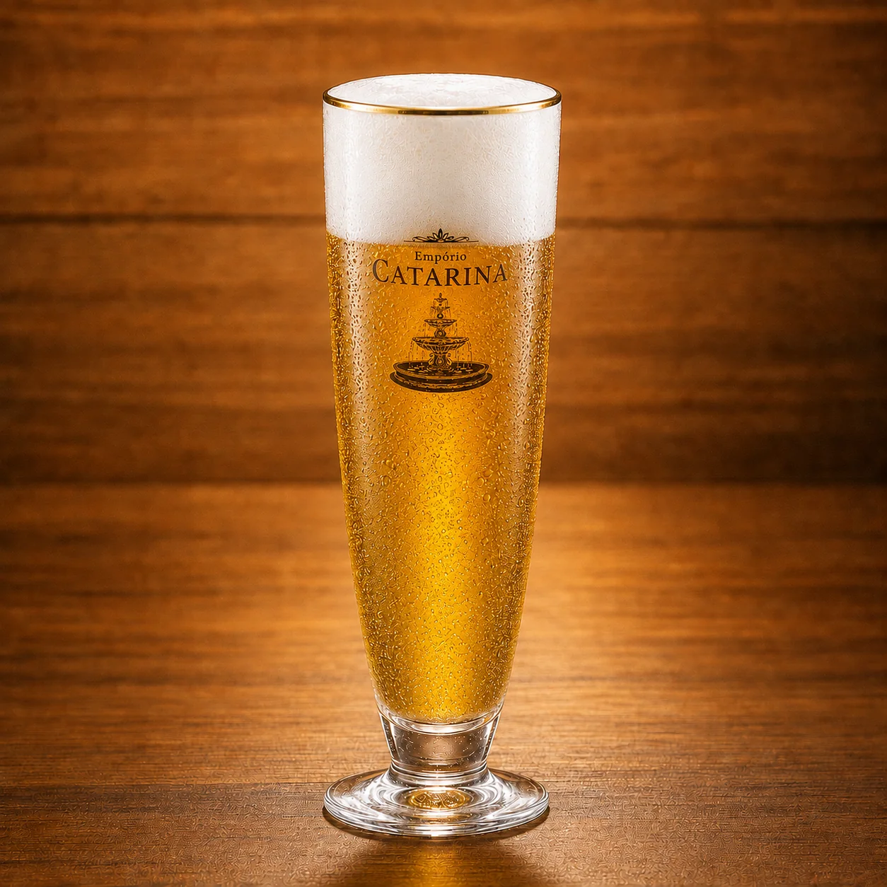 Chopp Stella Artois servido em copo do Empório Catarina