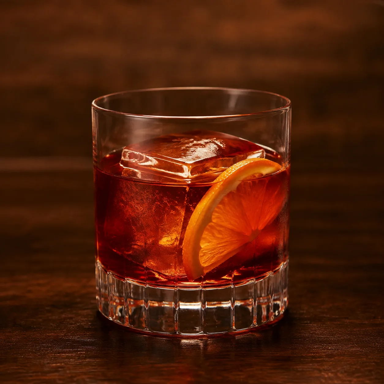 Negroni servido com gelo e laranja