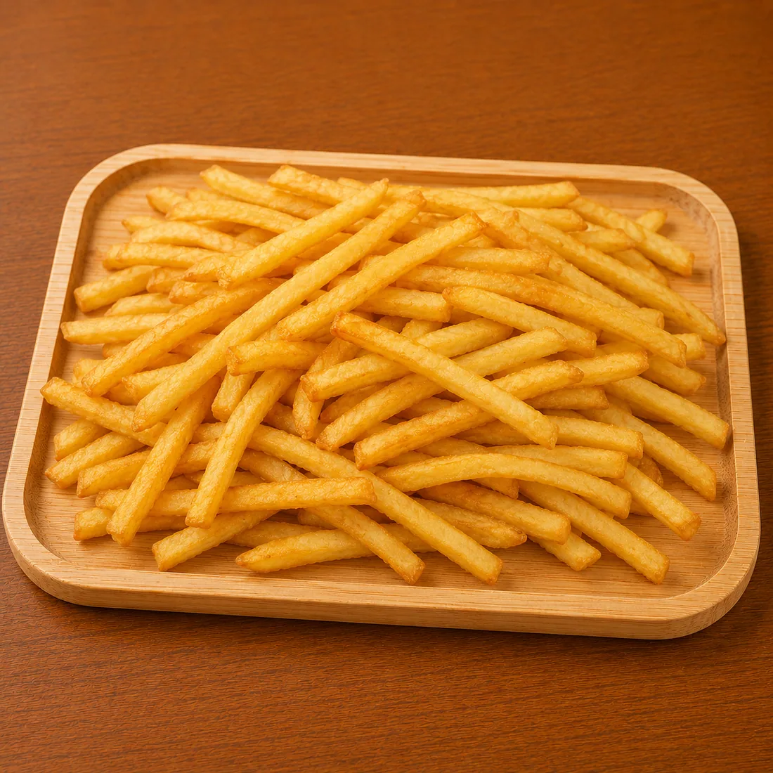 Porção de batatas fritas fininhas e crocantes