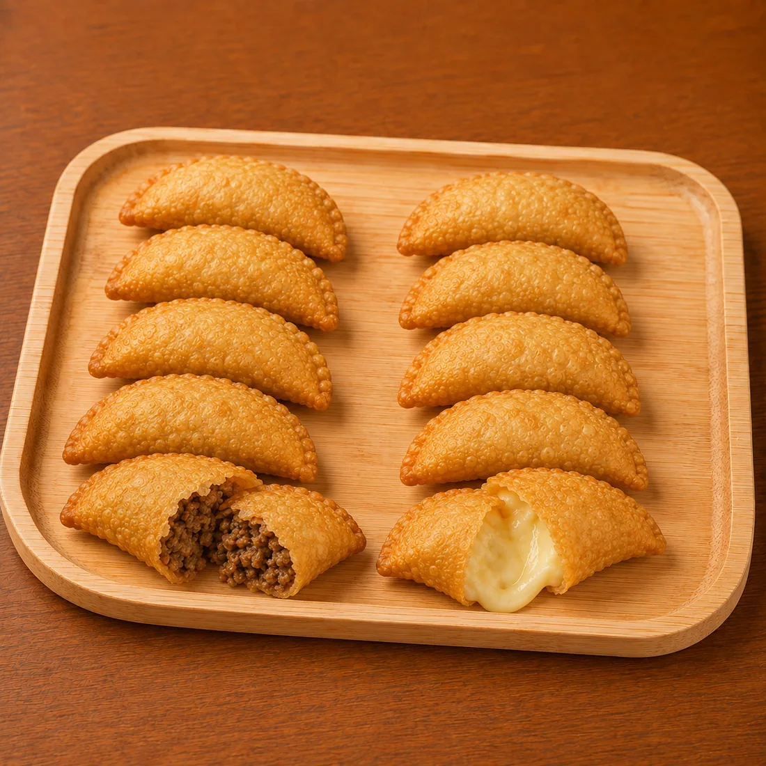 Pastelzinhos mistos de carne e queijo