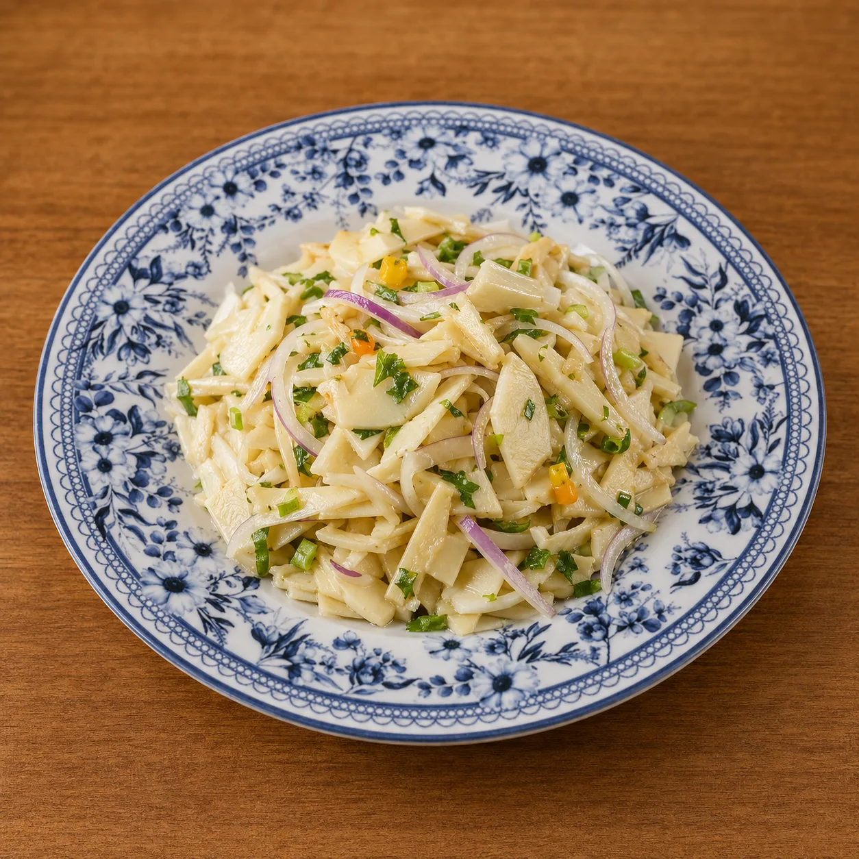 Salada de guariroba com cebola roxa e cheiro-verde