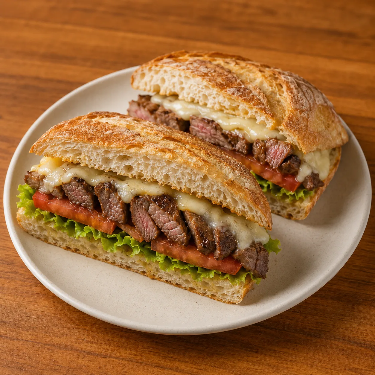 Sanduíche Churrasco com filé, queijo, tomate e alface